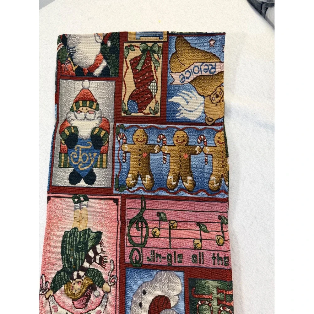 Christmas Tapestry Table Runner Santa Gingerbread Snowman Noel Woven Tassels 82